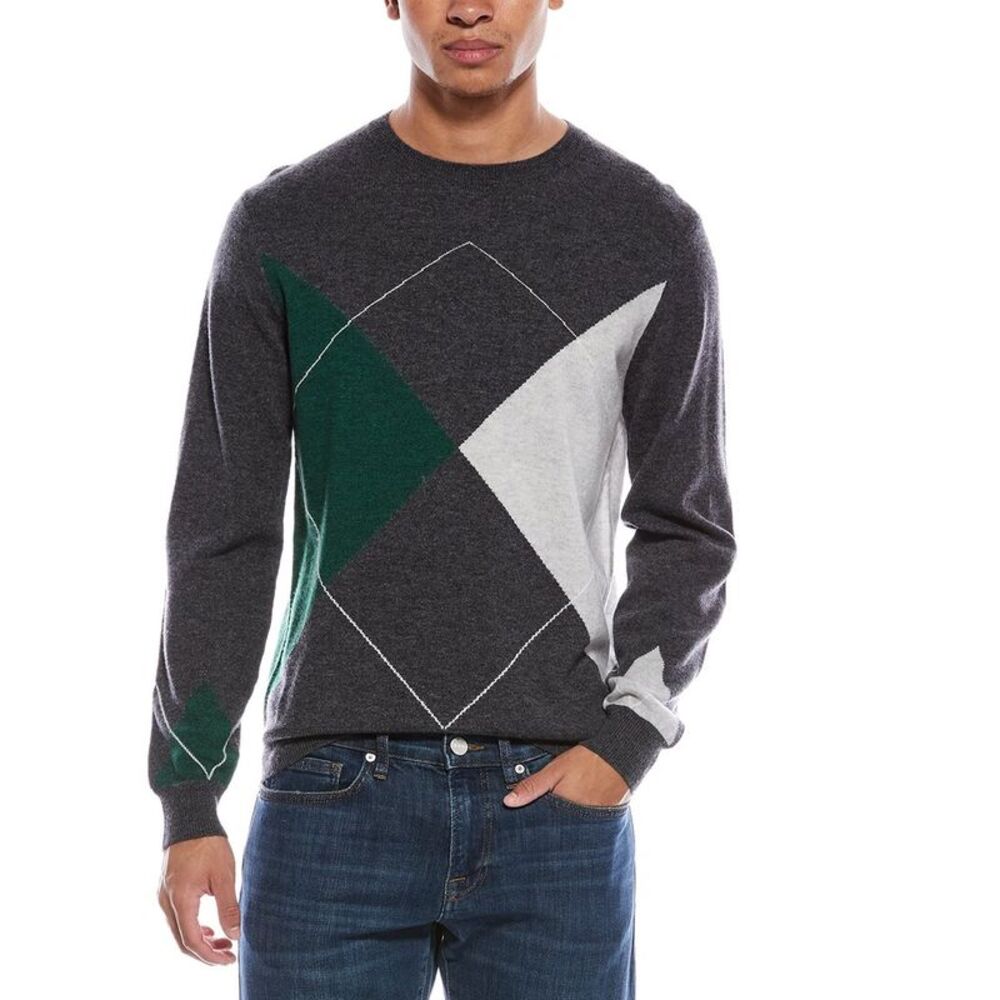 Brodie Cashmere Mens Argyle Wool & Cashmere-Blend Crewneck Sweater